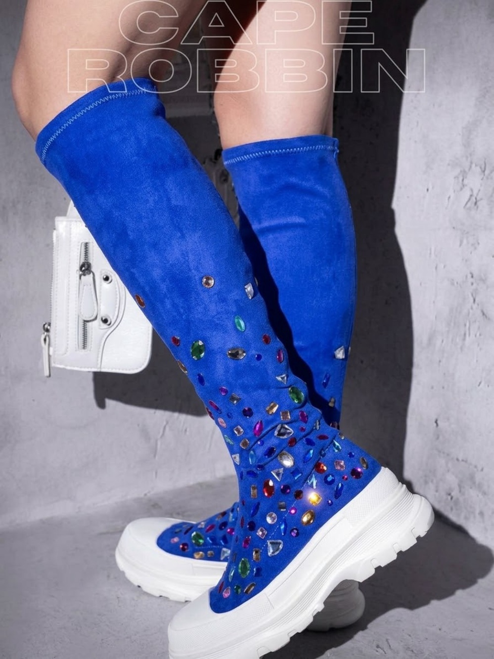 NEW Cape Robbin Royal Blue Embellished Below-the-Knee Platform Sneaker Boots